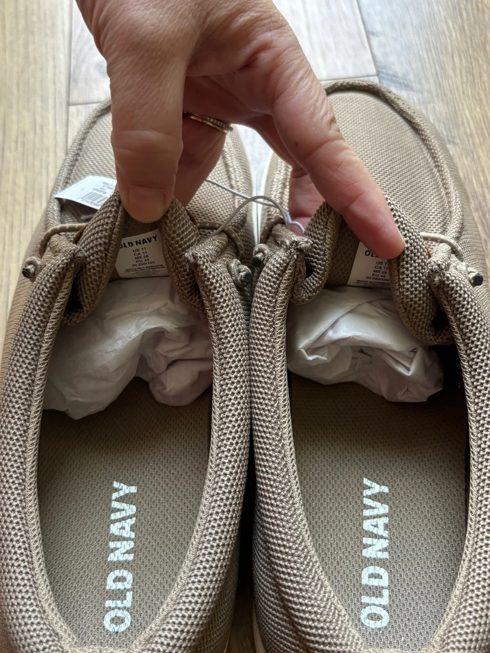 Old Navy Men's Taupe Canvas Boat Shoes with Brown Accents